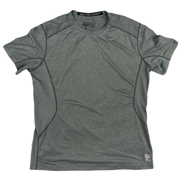 Nike‎ Pro Combat Dri-Fit Fitted Men's Gray Short Sleeve Shirt Size XL - Picture 1 of 7